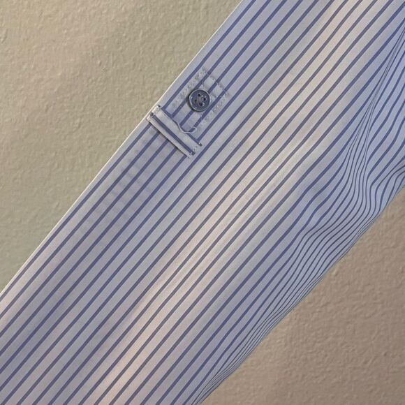 Chico’s Blouse No Iron Blue & White Stripes Long Sleeve Roll-tab Size 1 (Med 8) - Picture 3 of 8